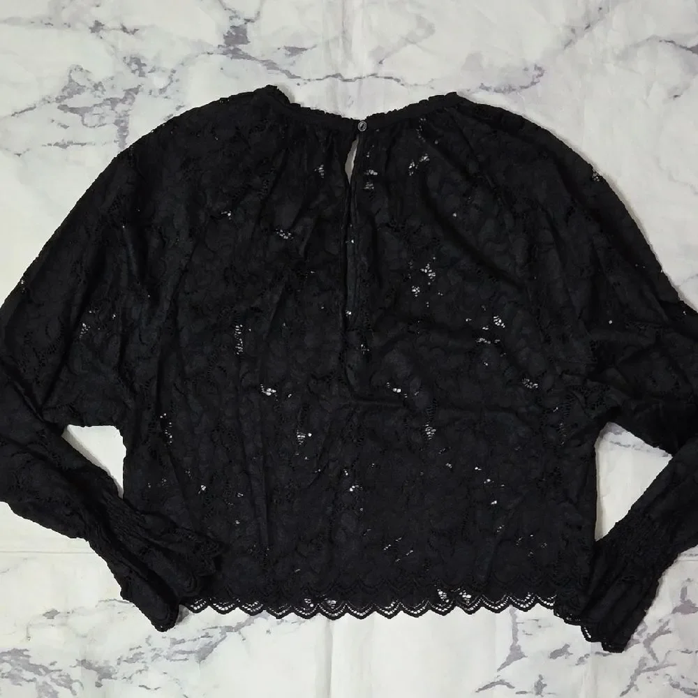Free People Black Lace Blouse